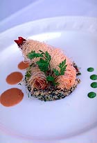 Morrocan Spiced Prawns with Green Zebra Tomato Tabule, Matt Millea, Cielo at Ventana Inn